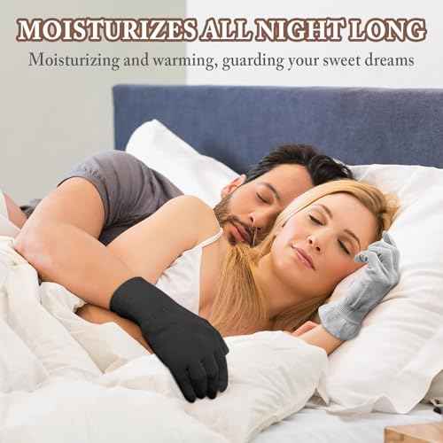 MIG4U Moisturizing Beauty Gloves Touch Screen Overnight Sleeping Glove Large for Men SPA, Dry Hands, Nighttime Lotion, UV Protection, Cosmetic Treatment, XL Black 1 Pairs
