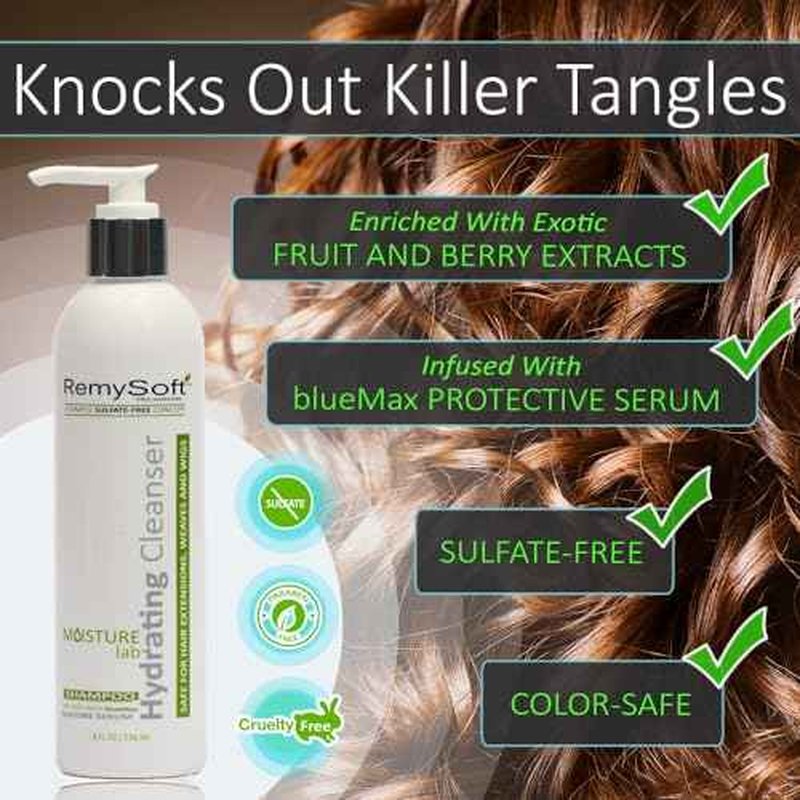 RemySoft Moisturelab System - Safe for Hair Extensions, Weaves and Wigs - Salon Formula Shampoo, Conditioner & Serum - Gentle Sulfate-free Lather