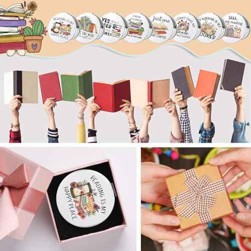 Weysat 8 Pcs Christmas Book Club Gifts Book Lovers Compact Mirror for Women Portable Makeup Pocket Mirror for Adult Women Lovers Librarian Bookish Club Gifts