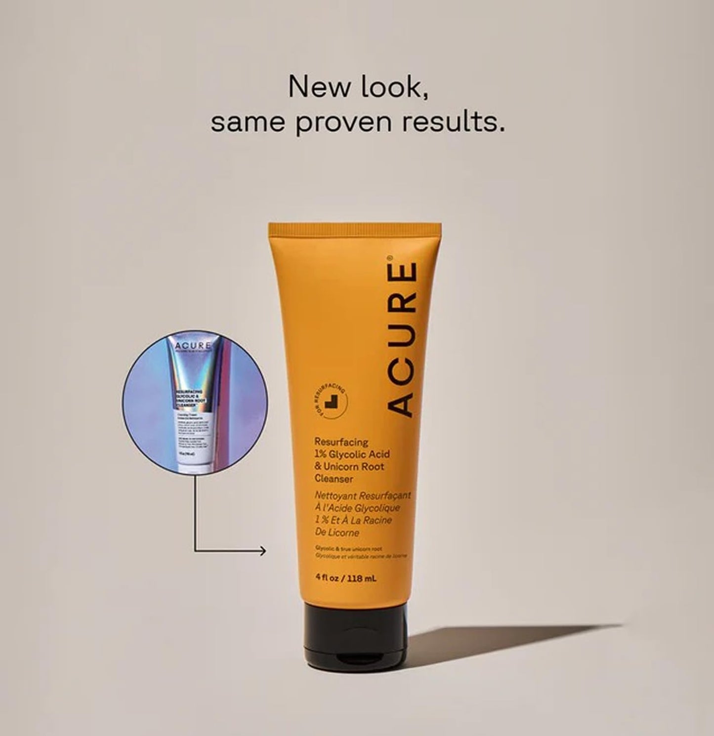 Acure Resurfacing Glycolic Acid Cleanser - Exfoliating Face Wash for Brightening & Anti-Aging | Vegan, 4 fl oz