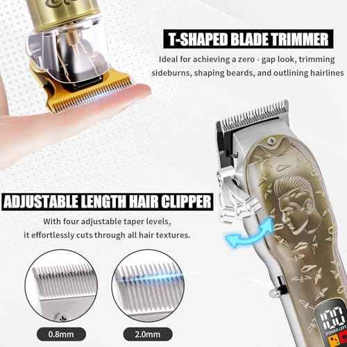 Professional Hair Clipper Set Men's Cordless Hair Clipper T-Shaped Blade Beard Trimmer Nose Hair Trimmer Electric Shaver Rechargeable Professional Hair Trimmer Set (Bronze)