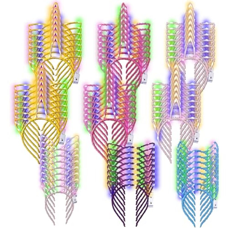 Xinnun 64 Pieces Light up Cat Ears Headband LED Bunny Glow in Dark Cat Ears Hairband Party Supplies for Women Adult Costume (Unicorn)