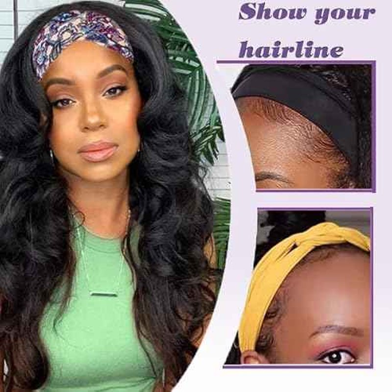 Body Wave Headband Wig Headband Wigs for Black Women Human Hair Glueless Wear and Go Glueless 100% Brazilian Virgin Human Hair Headband Wig 150% Density (26inch)