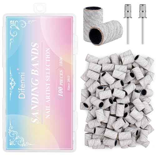Sanding Bands for Nail Drill, 180 Grit Sanding Bands Nail Drill Bits 100 Pcs Fine Grit Nail Sanding Bands with Storage Box for Most Size 3/32" Nail Drill Machine (Zebra)