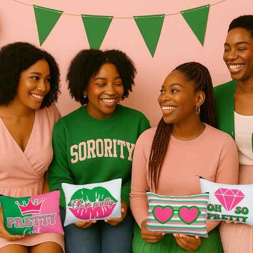 Reginary 12 Pcs Pink and Green Sister Makeup Bags Greek Sorority Cosmetic Bags Pretty Girl Zipper Pouches Black Sorority Gifts for Women Christmas Birthday