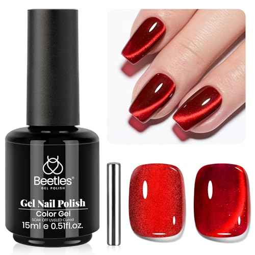 beetles Gel Polish Ruby Red Cat Eye Gel Nail Polish - 15ML Red Glitter Gel Polish Fall Nail Gel Magnetic Shimmer Effect Soak Off UV French Nail Art Design Salon DIY Manicure Gifts for Wome