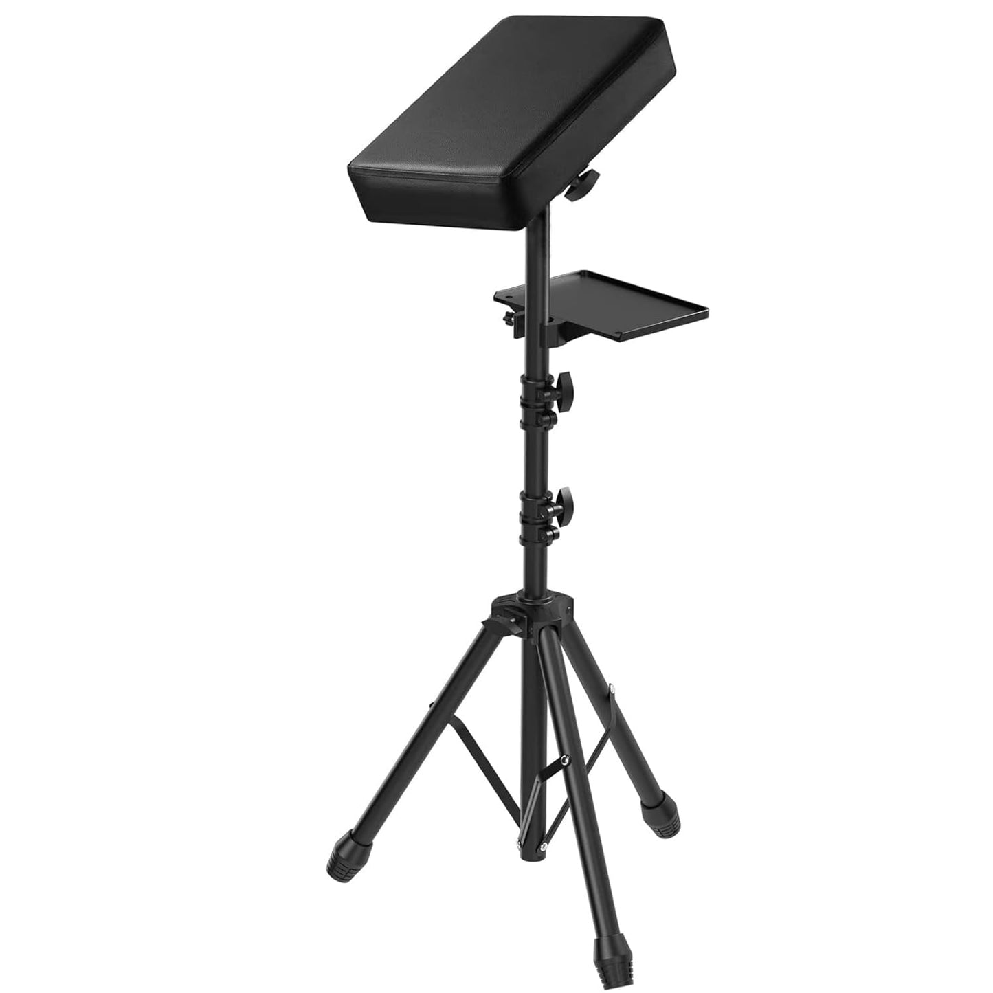 NATUMER Tattoo Armrest Stand Tripod With Tray, Tattoo Arm Leg Rest Stand Height Adjustable and Tilt Black Leather Pad for Tattoo Studio (Black- Upgraded)