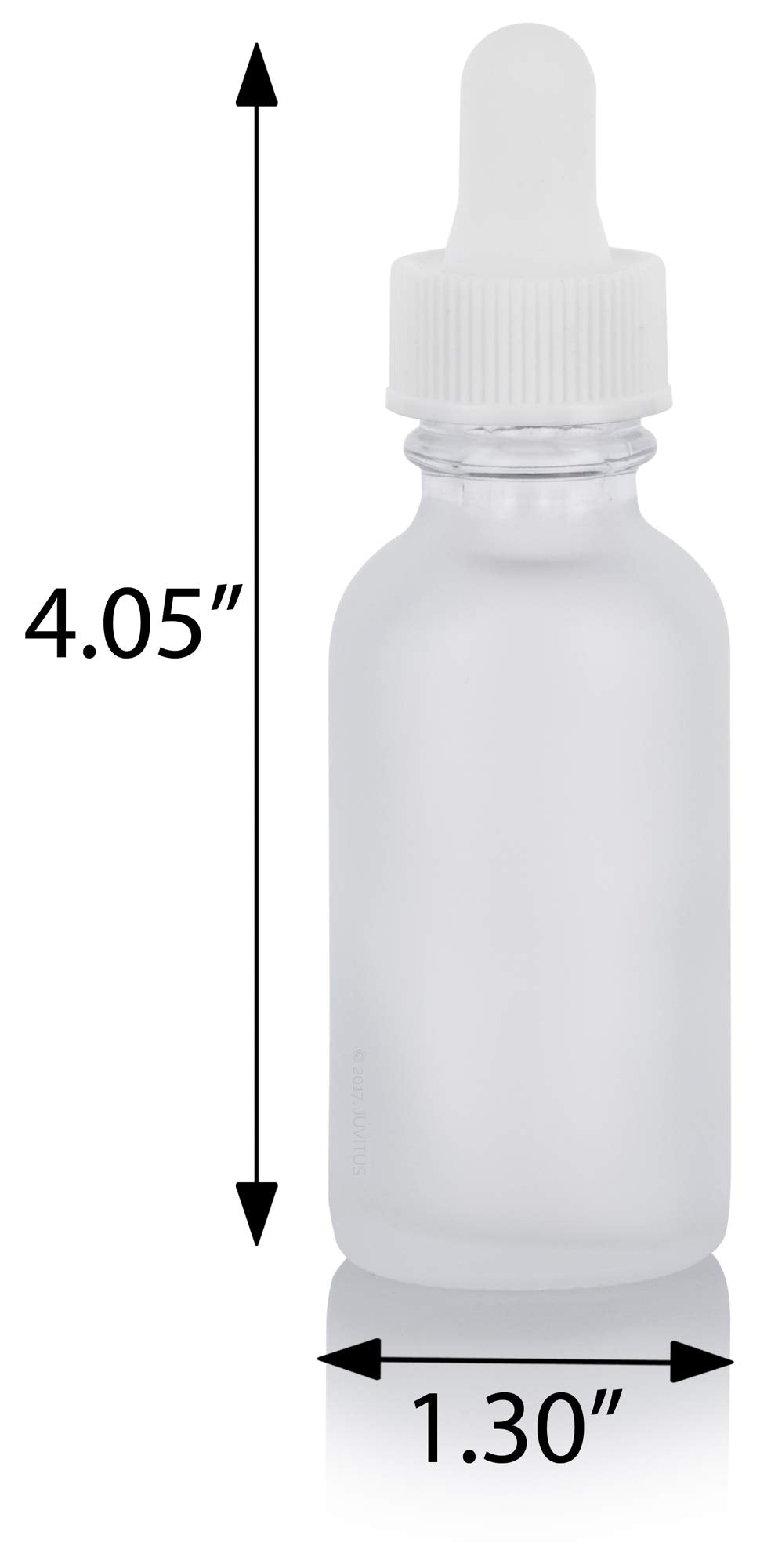 JUVITUS 1 oz / 30 ml Frosted Clear Glass Boston Round Empty Bottle with White Dropper Top Closure (12 Pack)