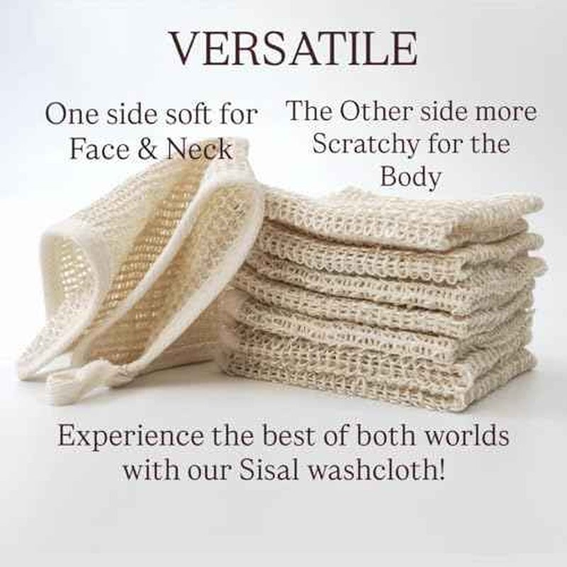 100% Natural Sisal Washcloth. Gentle Exfoliation for Smoother Skin. Durable & Reusable for Face & Body. 100% Biodegradable. Removes Dead Skin Cells + Stimulates Circulation & Energy. (3 Pcs)