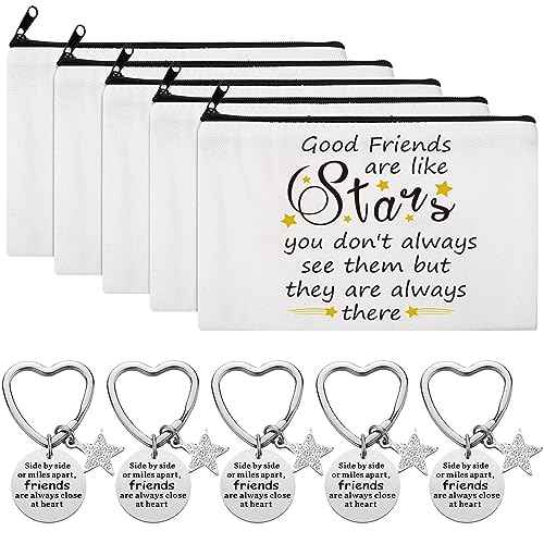 Kenning 10 Pieces Friendship Gifts for Women 5 Pcs Funny Friend Makeup Bag 5 Pcs Good Friends Are Like Stars Friendship Keychain Cute Star Keychain Birthday Presents Graduation Gift for Women BFF Teen
