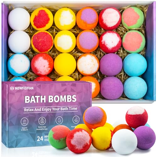 Bath Bombs Christmas Stocking Stuffers for Teen Girls for Women Mom Her Set, 24-Pack Aromatherapy Bubble Bath, Handmade Natural & Organic, Spa Relaxing Birthday Gifts for Men, White Elephant Gifts