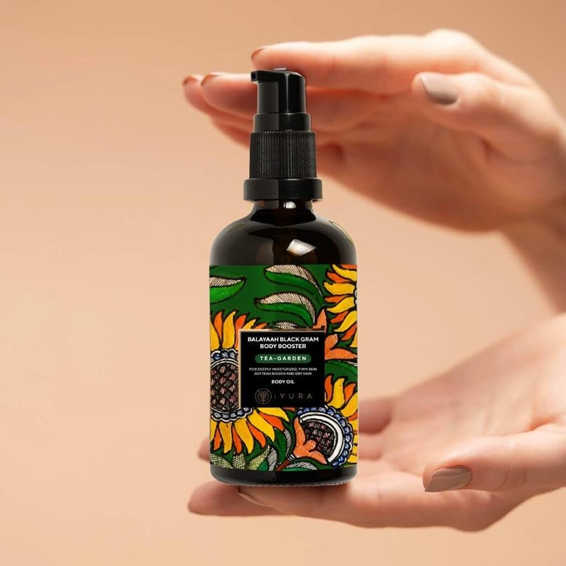 iYURA Balaayah Black Gram Body Booster Tea Garden | Body Oil for Crepey, Mature Skin | Firms the look of Sagging Skin on the Arms & Legs | Long-Lasting Intense Moisturization | 3.38 fl oz (100 ml)
