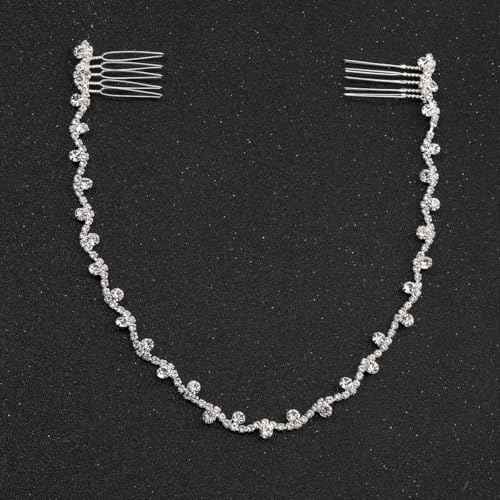 Asphire Vintage Crystal Headband with Side Combs Sparkling Rhinestone Head Chain Iced Out Hair Vine Prom Party Festival Hair Accessories for Women, Silver