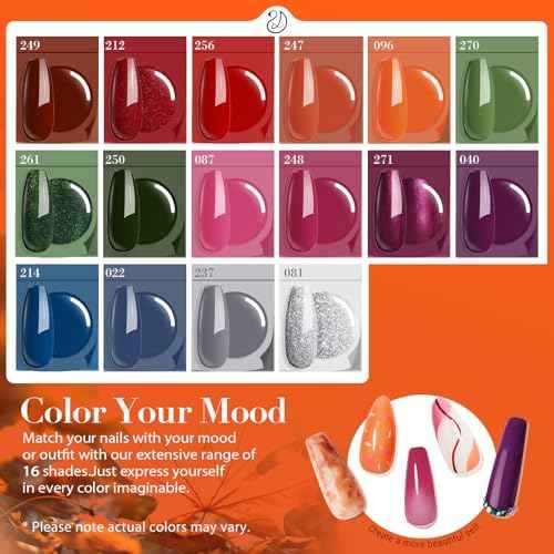 AZUREBEAUTY 130 Pcs Dip Powder Nail Kit ,16 Colors Brown Purple Green with Top/Base Coat Professional Glitter or DIY Salon Gifts