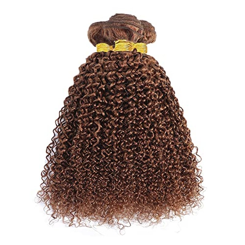 Brown curly Bundles Color #30 Human Hair Bundles Light Kinky Curly Bundles 14 16 18 Inch Mixed Length 3 Bundles Real Brazilian Virgin Auburn Human Hair Extensions Color #30 KInky Curly Bundle