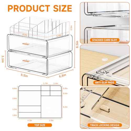 Yieach Clear Acrylic Makeup Organizer Countertop With Drawer,3 Tier Large Skincare Organizer for Vanity,Plastic Bathroom Cosmetic Storage Organizer for Lipstick,Makeup Brush,Palette,Beauty Products