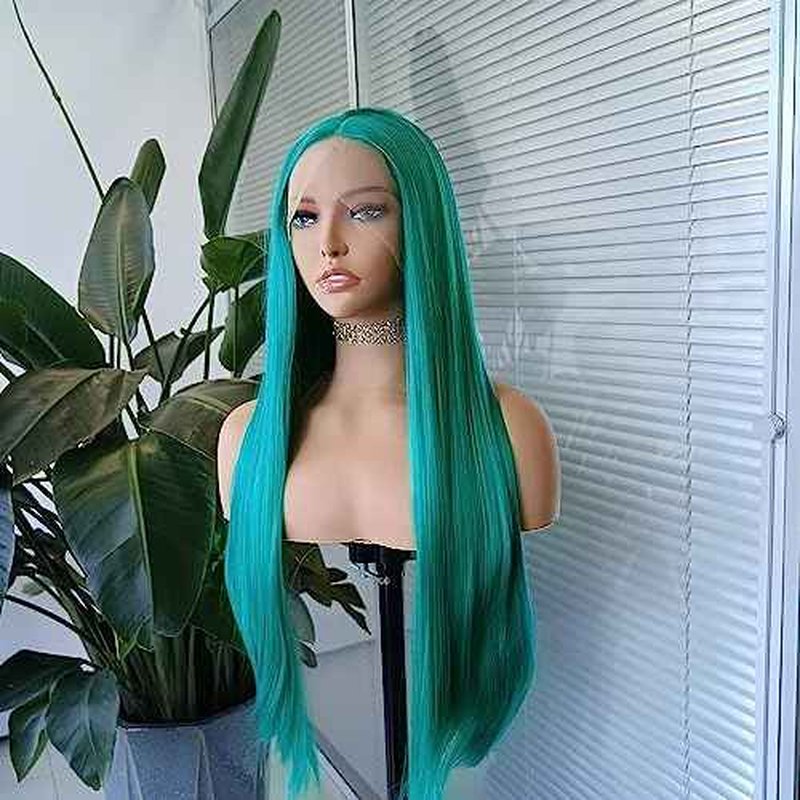 RONGDUOYI Teal Green Synthetic Lace Front Wigs 24inches Emerald Green Long Silky Straight Lace Front 13x4 Synthetic Wig with Natural Hairline Heat Fiber Hair Christmas Cosplay Wigs for Women