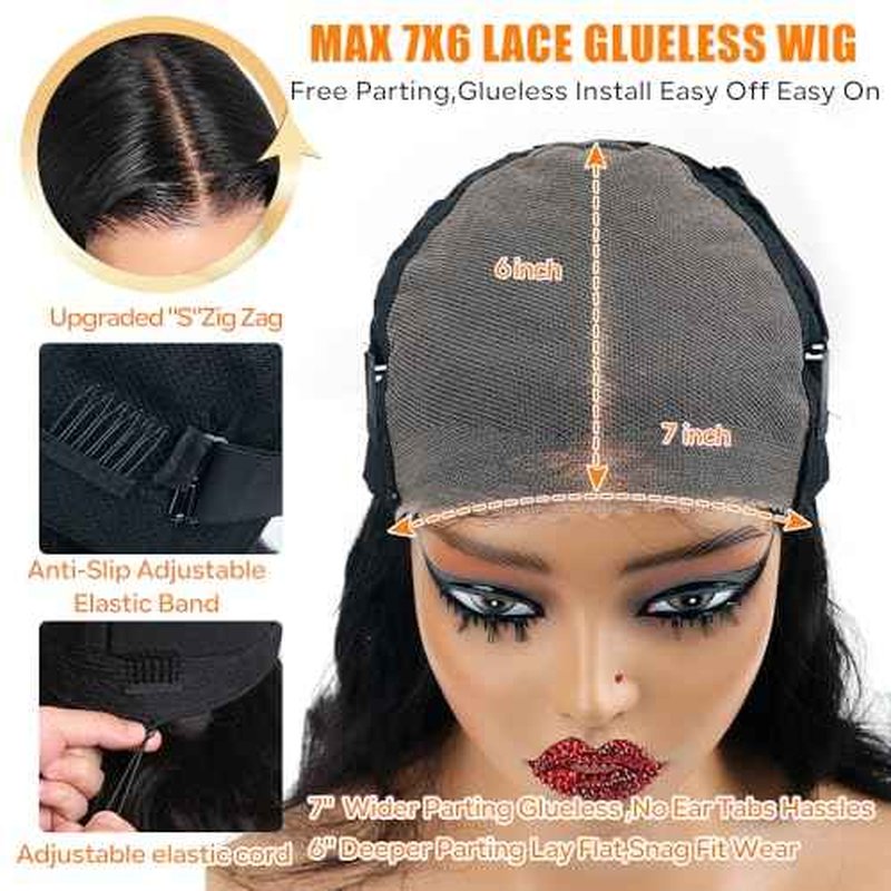 CHEETAHBEAUTY 7x6 Glueless Wigs Human Hair Pre Plucked Pre Cut 26 Inch Body Wave Lace Front Wigs Human Hair for Women 7x6 HD Lace Closure Wigs with Elastic Drawstring 200% Density Natural Color