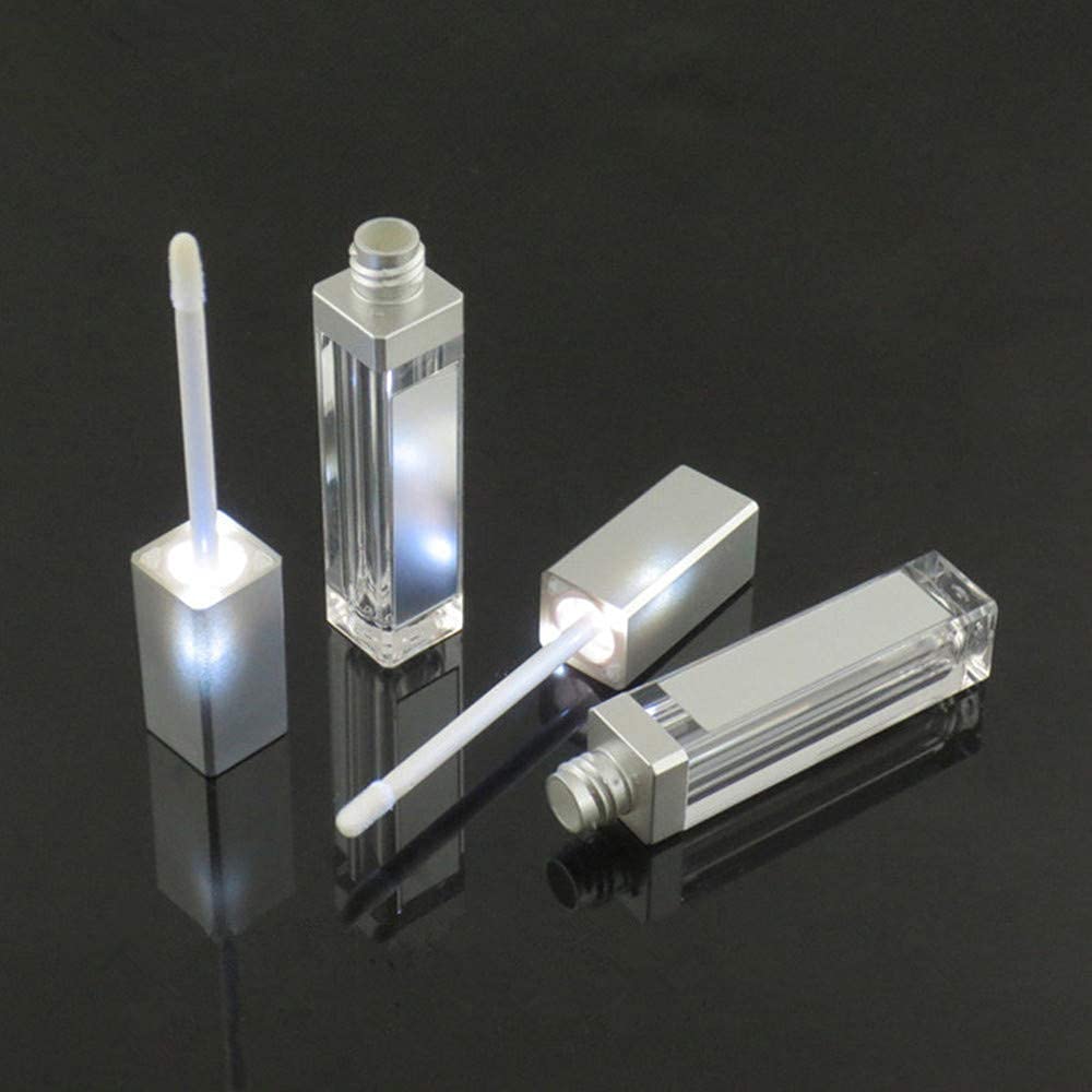 Healthcom 10 Pcs 7.5ml Plastic Square Clear Lip Gloss Tubes Vials with Mirror LED Light Lip Glaze Tube Bottles Refillable Makeup Lipstick Tube DIY Cosmetic Container Travel for Woman Girl(Silver)