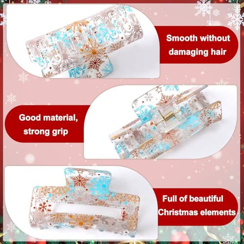 Christmas Hair Clips Claw Shaped Snowman Santa Claus Snowflake Christmas Tree Design Hair Accessories Transparent Cartoon Hair Clips Women Red Green Gold Claw