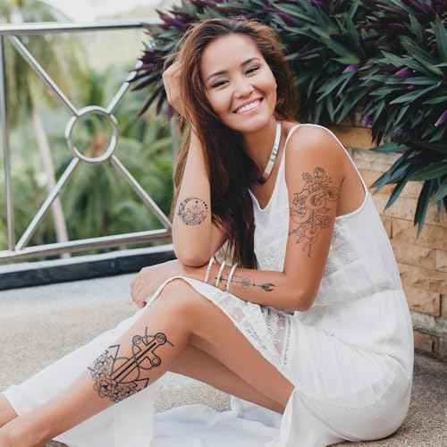 Semi Permanent Tattoos, 8 Sheet Realistic Fake Tattoos Stickers, Waterproof and Long-Lasting 1-2 Weeks Tattoos, Plant-Based Ink for Women Men Christmas Gift1