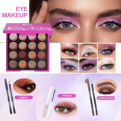 Makeup Kit Set For Teens, Make Up Gift For Women,Includes Eyeshadow Palette, Lip Gloss, Mascara, Eyeliner, Foundation, Concealer, Brushes Set (kit0161)