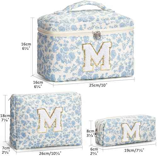 Birthday Gifts for Teen Girls Women, Personalized Initial Makeup Bag Quilted Cosmetic Bag Floral Make Up Bag Travel Toiletry Bag Teen Girl Gifts Trendy Stuff Christmas Gifts for Mom Daughter Friends
