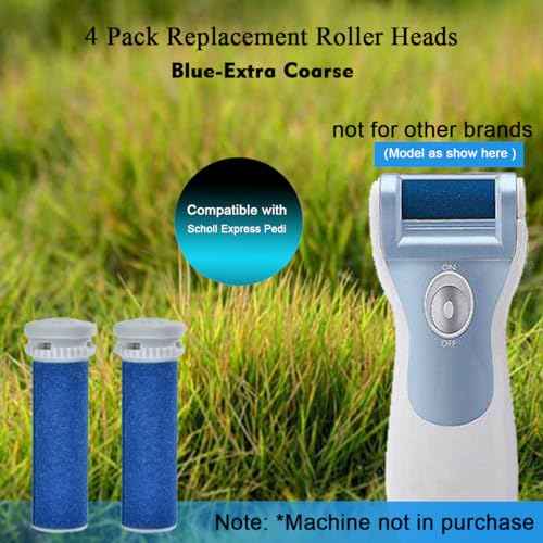 4 Pack Blue Replacement Roller Compatible with Scholl Express Pedi Foot Smoother-Extra Coarse