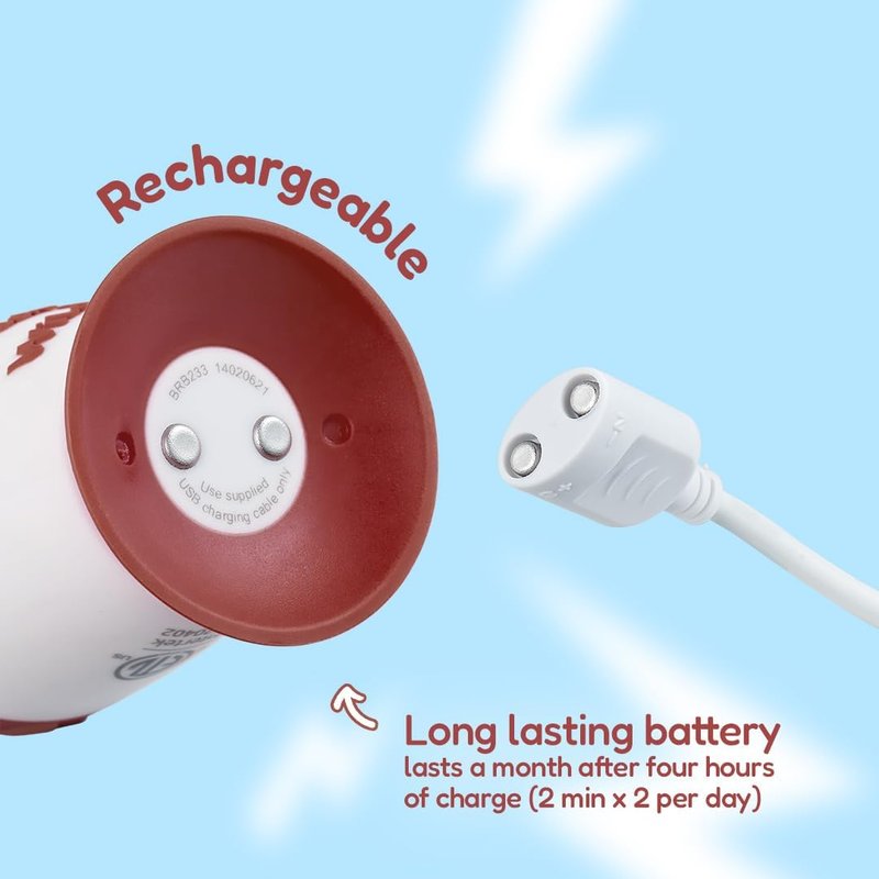 BrushBaby Kids Electric Toothbrush - Rechargeable Monkey Design with Flashing Lights | Deep Clean Bristles, Ages 0-10, 2 Heads