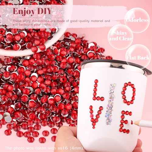 5000PCS 3mm Resin Rhinestones in Bulk (Red), Bedazzling Flatback Crystals for Crafts DIY Nail Decoration, Gems Charms for Tumbler Shoes Clothing Fabric with Pickup Pen and Tweezers