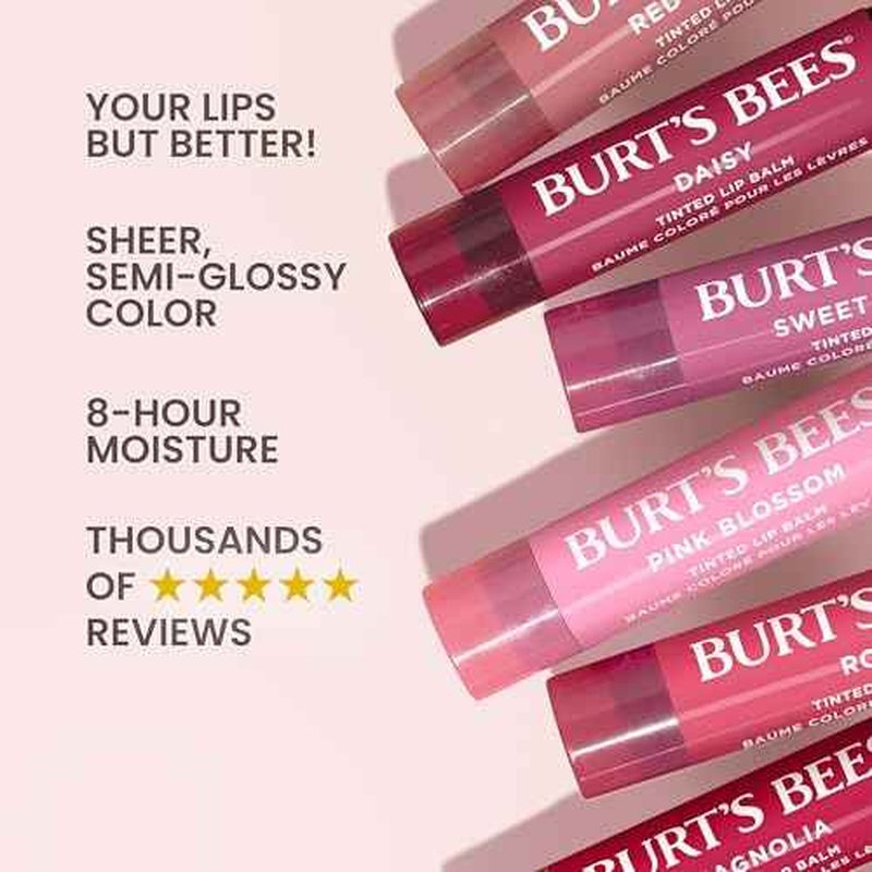Burt's Bees Lip Tint Balm, Long Lasting 2 in 1 Duo Tinted Balm Formula, Color Infused with Hydrating Shea Butter for a Natural Looking Buildable Finish, Red Dahlia, 1 Tube