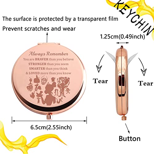 KEYCHIN Frog Princess Pocket Mirror Princess Fairytale Fans Gifts Always Remember You are Braver Stronger Smarter Than You Think Compact Makeup Mirror (Frog Princess-RG)