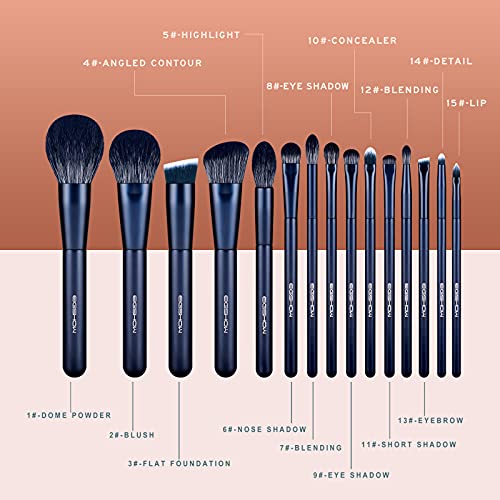 Makeup Brush Set, EIGSHOW Professional Makeup Brushes Kit Foundation Powder Concealers Eye Shadows Makeup 15 Piece for Eye Face Liquid Cream Cosmetics Brushes Kit Best Birthday Gift for Women(BLUE)