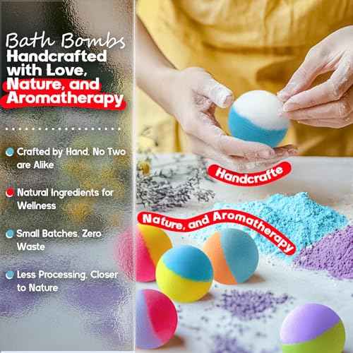 64 Pack Natural Bath Bombs Bulk Set ? 8 Scents, Organic Ingredients, Long-Lasting Bubbles, Relaxing Gifts for Women & Men, Self-Care, Birthday, Christmas & Stocking Stuffers