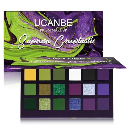 Green Purple Goth Eyeshadow Palette Makeup- 18 Colors Matte Shimmer Metallic Bright & Dark Smoky Gothic Eye Shadows for Halloween Christmas Grinch Witch Beetle-juice Ursula SFX Cosplay Costume Make Up