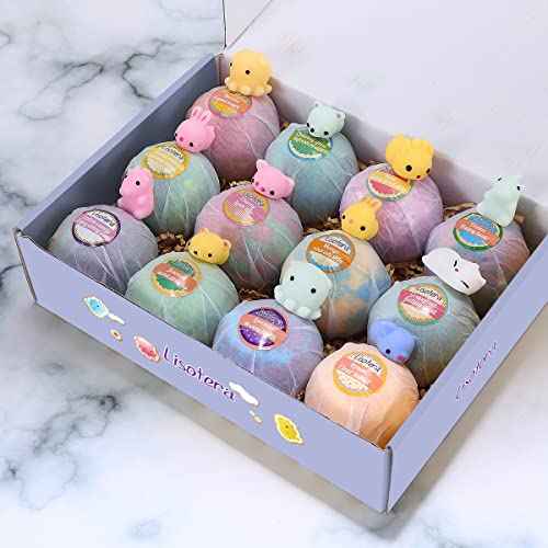 Bath Bombs for Kids with Toys Inside for Girls Boys - Lisotera 12Pcs Bulk Large Size Gift Set for Women Kids Safe Bubble Bath Fizzies Spa Fizz Balls Kit (Package May Vary)