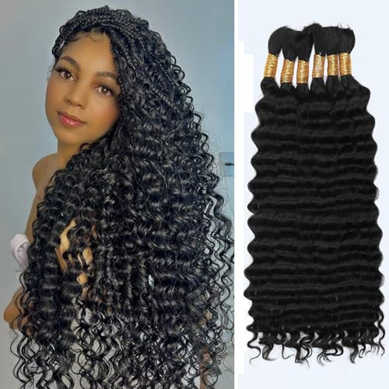 Human Braiding Hair for Boho Braids,150g 20 inch 6 Bundles Deep water Wave Bulk Boho Curly Human Hair for Braiding,Natural Color No Weft 12A Wet and Wavy Human Knotless Braiding Hair Extensions