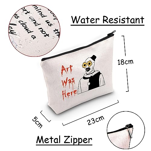 JXGZSO Horror Movie Lover Gift Clown Movie Cosmetic Bag With Zipper Art Was Here Halloween Themed Gift Clown Pouch Bag