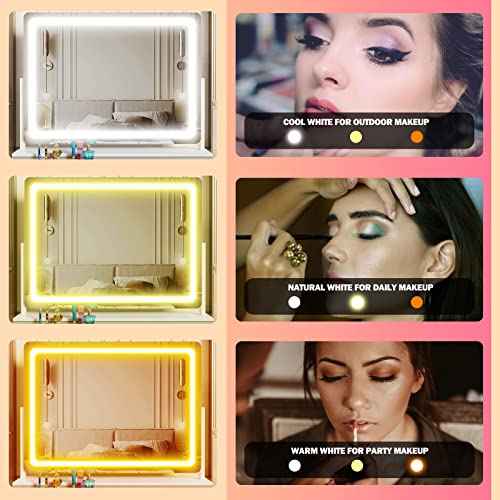 Lighted Makeup Mirror, 17.3"x13" Hollywood Vanity Mirror with Lights, Three Color Lighting Modes, and 5X Magnification Mirror, Smart Touch Control, 360¡ÆRotation (Gold, Gift Box)