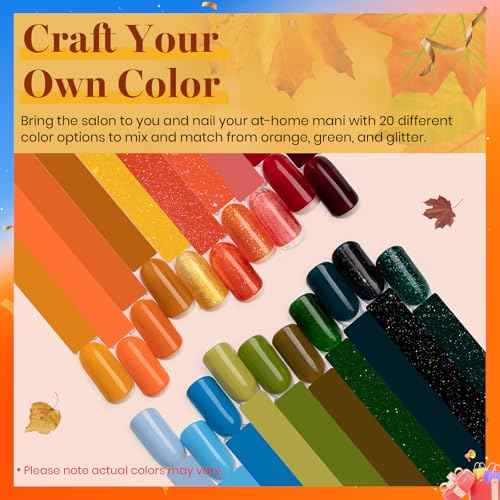 Beetles Fall Gel Nail Polish Set - 20 Colors Yellow Orange Burgundy Red Brown Black Green Gel Nail Polish Kit with Glossy Matte Gel Top Base Coat Soak Off Uv Manicure Gift for Women