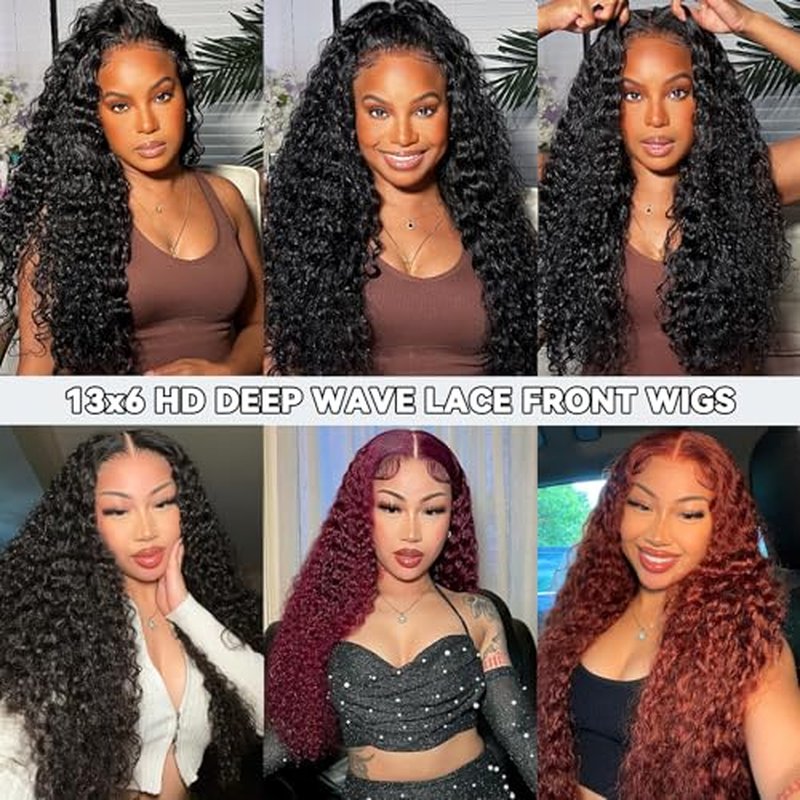 12 Inch Deep Wave Lace Front Wigs Human Hair 250 Density 13x6 HD Lace Frontal Wigs Human Hair Pre Plucked Deep Curly Glueless Wigs for Women