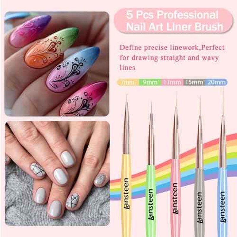 Nail Art Brushes Set, 8pcs Double-Ended Nail Design Brushes with Polish Brushes, Dotting Pen, Nail Liner Brush, Carved Brush, Extension Gel Brush, Painting Drawing Brush and Builder Brush