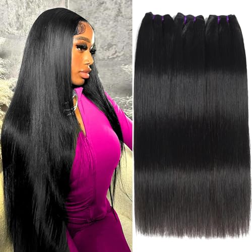 Beauty Queen 16A Human Hair Bundles Straight (16 16 16 Inch) 100% Unprocessed Brazilian Weave 3 Bundles Thick Straight Virgin Remy Human Hair Natural Color Hair Extensions