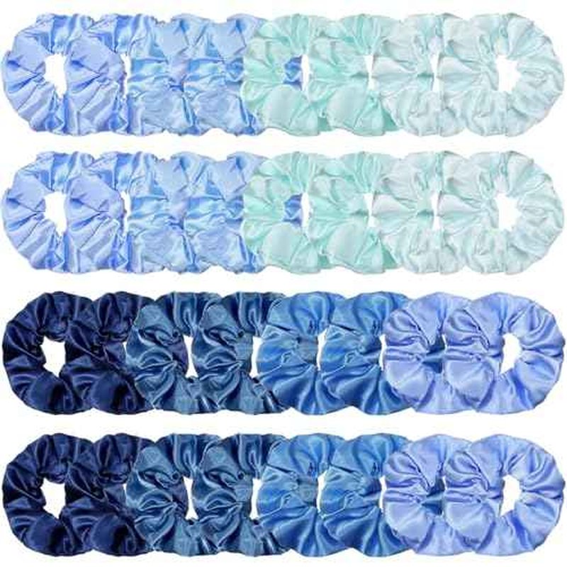 Tatuo 24 Pieces Rainbow Hair Scrunchies Elastic Bands Scrunchy Colorful Hair Ties for Women Girls Gymnastics Birthday Party Favors, Large (Blue Series Color,Satin)