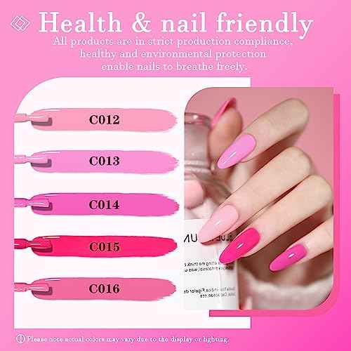 Pink Gel Nail Polish Set, Light/Hot Pink Cherry Blossom Strawberry All Seasons Soak Off Long Lasting Romantic 10 Colors Starter Kit DIY Home Gift for Girlfriend Woman Beginners
