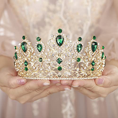 JWICOS Baroque Vintage Rhinestone Tiara Royal Crystal Crown Tiaras for Women Princess Crown Tiaras Bridal Hair Accessories for Wedding Prom Pageant Birthday Party (Green)