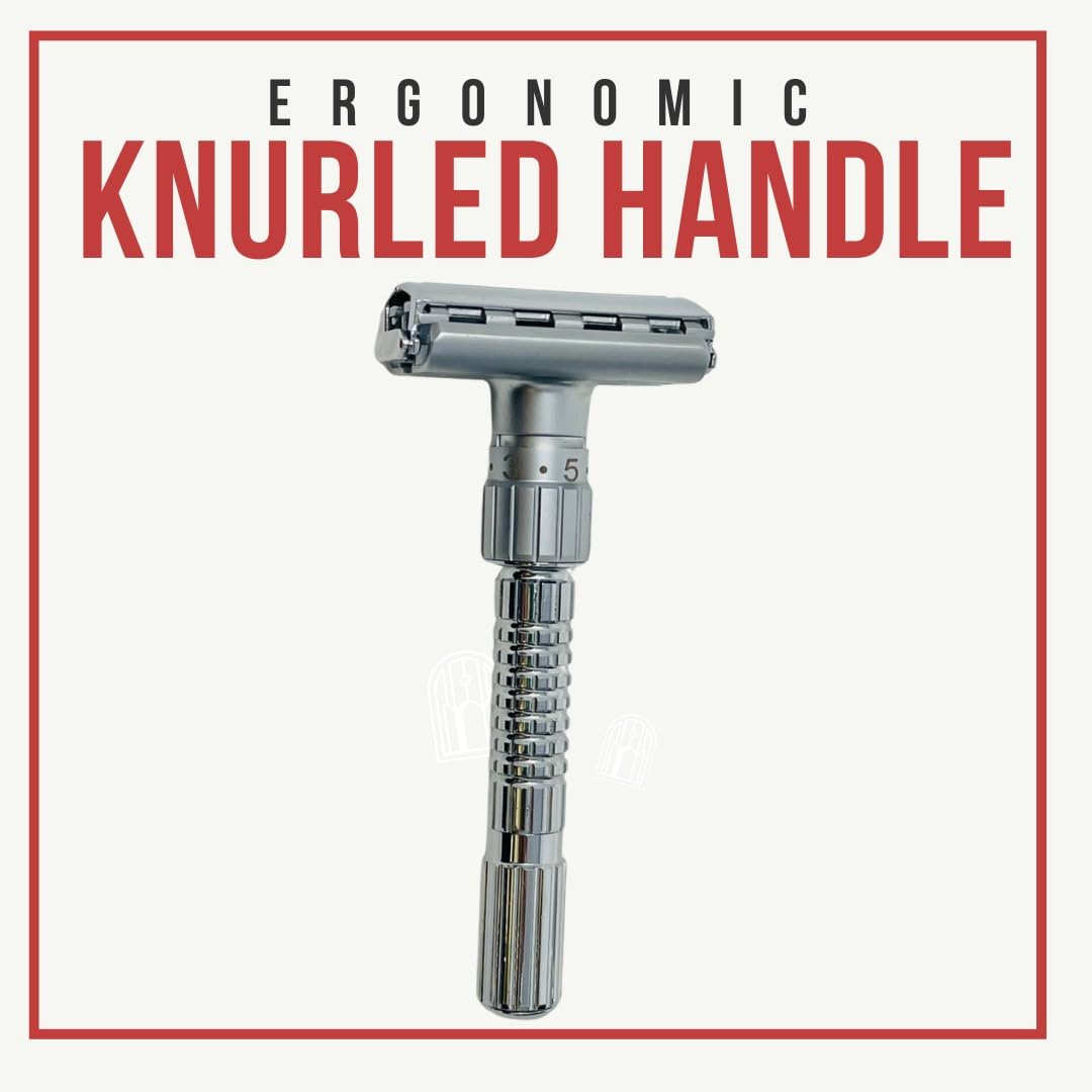 G.B.S Adjustable Double Edge Butterfly Razor Stainless Steel Knurled Handle Ergonomic Non Slip Grip