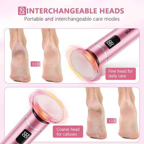 Electric-Foot-File-Callus-Remover Glass Grinding Head Electric Callus Remover for Feet Rechargeable Foot Grinder Dead Skin Pedicure Tools Adjustable Speed Foot Sander with Led Display (Pink)