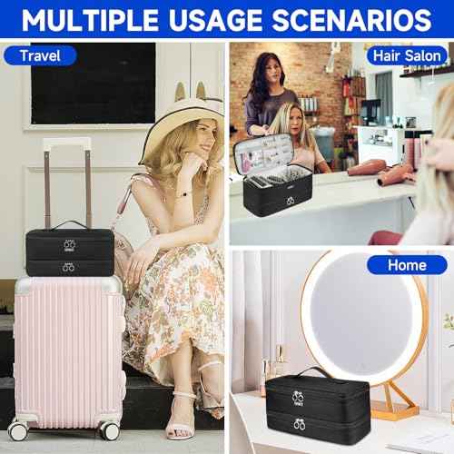 Travel Carrying Case Compatible with Shark Flexstyle/FlexFusion/Hair Dryer,Double-Layer Hair Hot Tools Storage Bag Fits for Dyson Airwrap Styler/Supersonic Hair Dryer and Attachments,Black-Bag Only