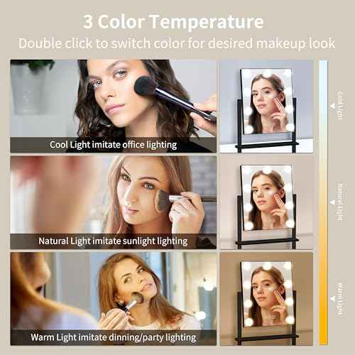 Vanity Mirror with Lights,Makeup Mirror with Lights with 9 Dimmable LED Bulbs, 3 Color Lighting Modes Detachable 10X Magnification Mirror Touch Control,360¡ÆRotation